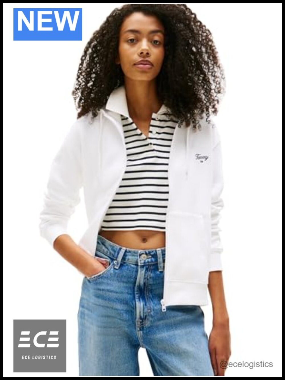 Women's Zip Up Hoodie Script Logo Drawstring Long Sleeve Boxy Fit Cotton